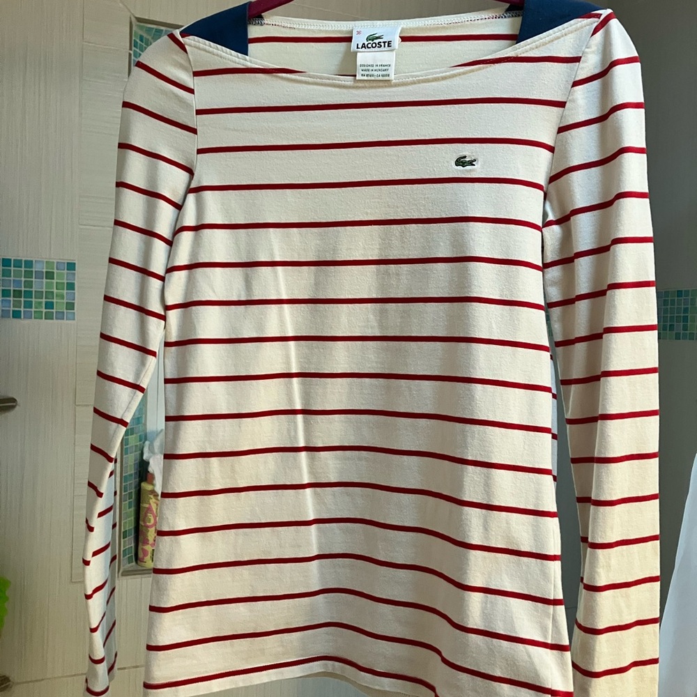 Lacoste Women's Red and White Striped Blouse